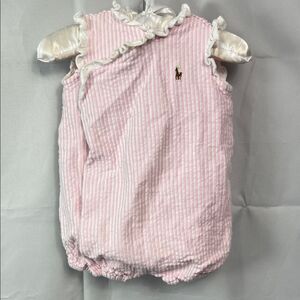 Ralph Lauren pink and white stripe sear sucker wrap bubble romper size 3 months